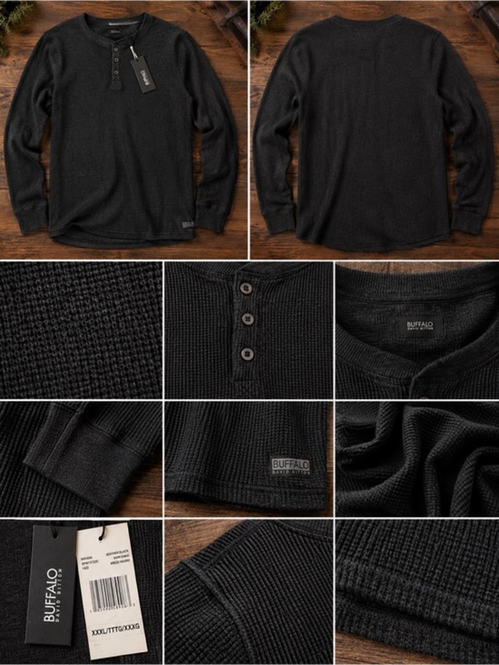 Buffalo David Bitton Nirvana Thermal Henley Mens 3XL Black NWT